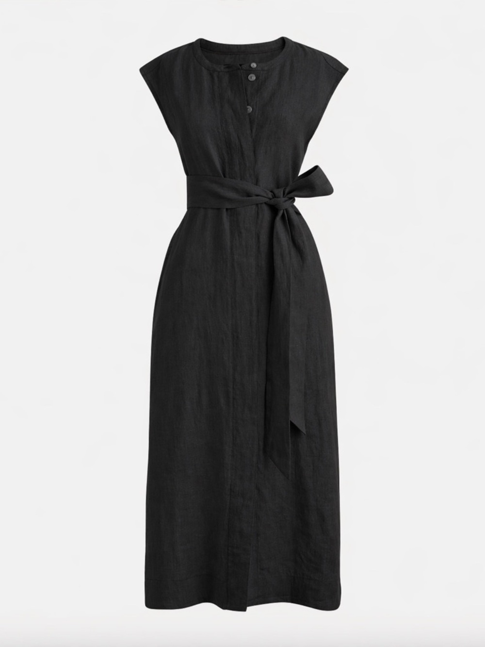 J. Crew Tie Waist Linen Shirt Dress Black